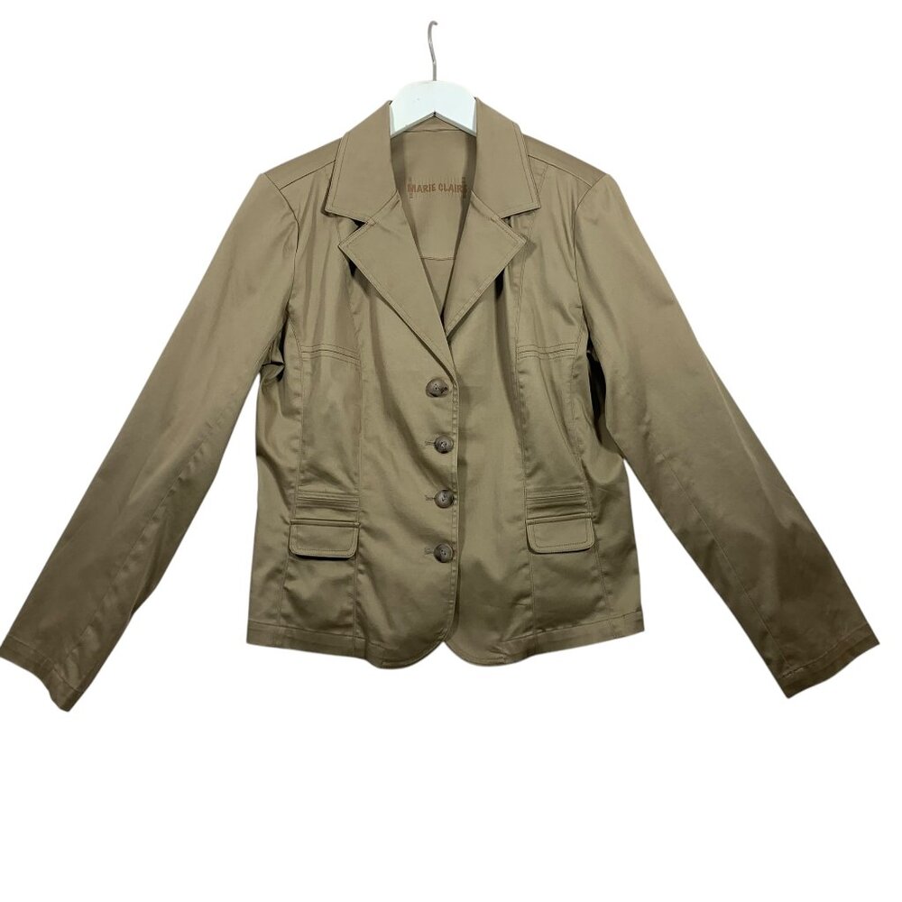 MARIE CLAIR cotton blazer jacket 4 button notched lapel beige size 11